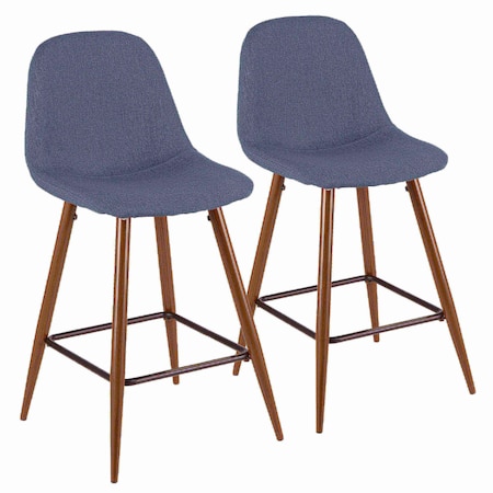 Lumisource Pebble Counter Stool in Walnut and Blue, PK 2 CS-PEB WL+BU2